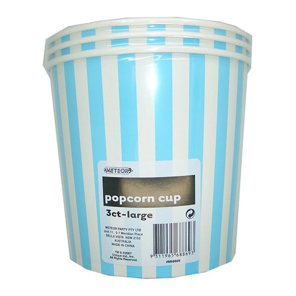 Stripes Powder Blue Paper Popcorn Cups - Large (Pack of 3) - The Party Marketplace