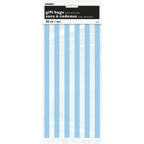 Stripes Powder Blue Printed Cello Bags (Pack of 20) - The Party Marketplace