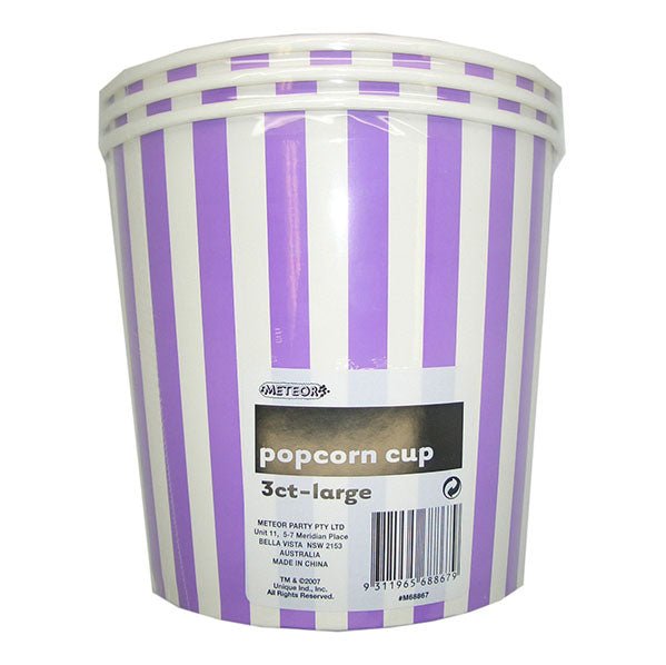 Stripes Pretty Purple Paper Popcorn Cups - Large (Pack of 3) - The Party Marketplace