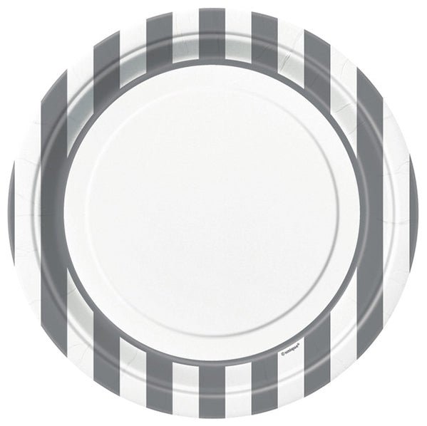 Stripes Silver Paper Plates 23cm (Pack of 8) - The Party Marketplace