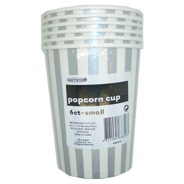 Stripes Silver Paper Popcorn Cups - Small (Pack of 6) - The Party Marketplace