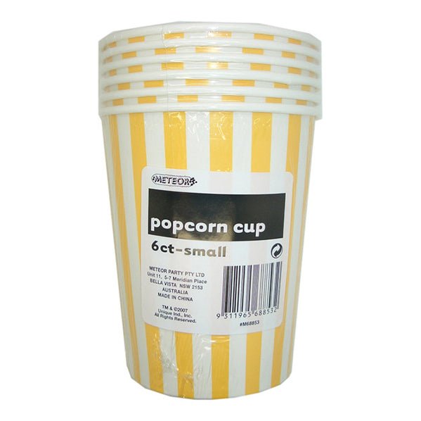 Stripes Sunflower Yellow Paper Popcorn Cups - Small (Pack of 6) - The Party Marketplace