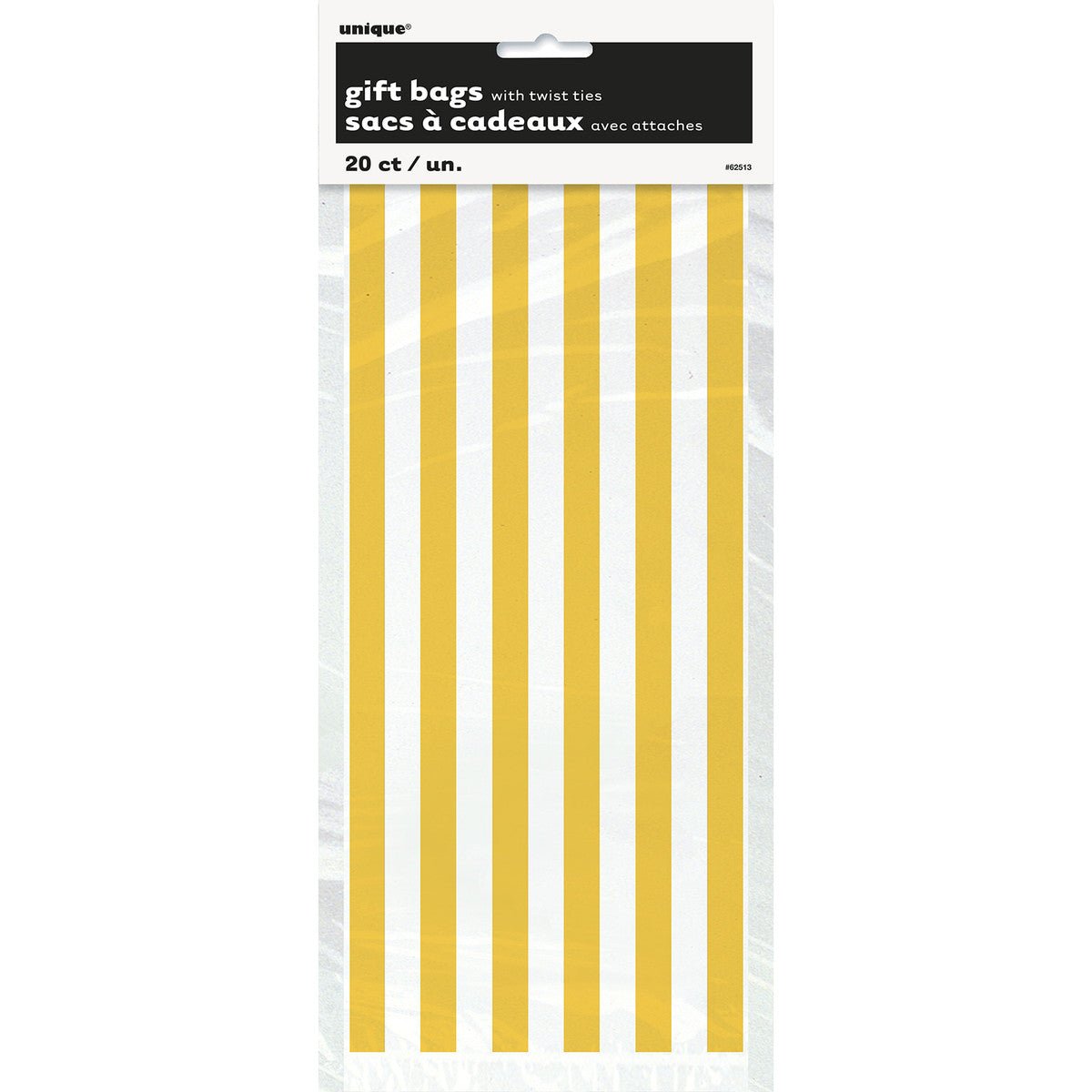 Stripes Sunflower Yellow Printed Cello Bags (Pack of 20) - The Party Marketplace