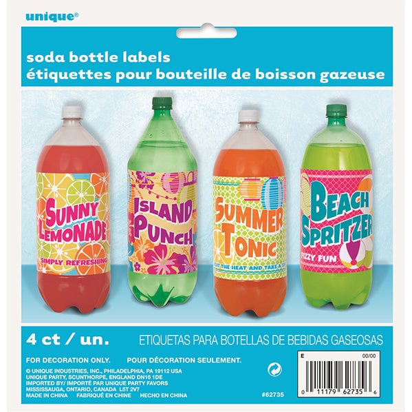 Summer Fun Luau Soft Drink Bottle Labels (Pack of 4) - The Party Marketplace