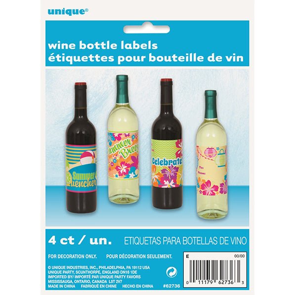 Summer Fun Luau Wine Bottle Labels (Pack of 4) - The Party Marketplace