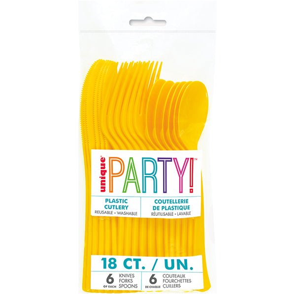 Sunflower Yellow Assorted Cutlery (Pack of 18) - The Party Marketplace