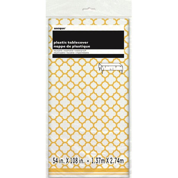 Sunflower Yellow Quatrefoil Printed Tablecover 137cm x 274cm - The Party Marketplace