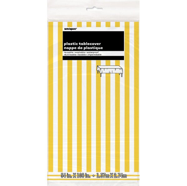 Sunflower Yellow Stripes Printed Tablecover 137cm x 274cm - The Party Marketplace