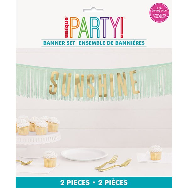 "Sunshine" Foil Stamped Fringe Banner - 1.52cm (2 piece set) - The Party Marketplace