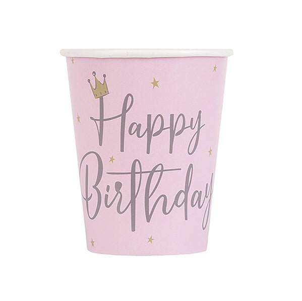 Swan Birthday "Happy Birthday" Paper Cups 270ml (Pack of 8) - The Party Marketplace