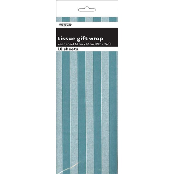 Tissue Paper - Caribbean Teal Stripes (10 Sheets) - The Party Marketplace