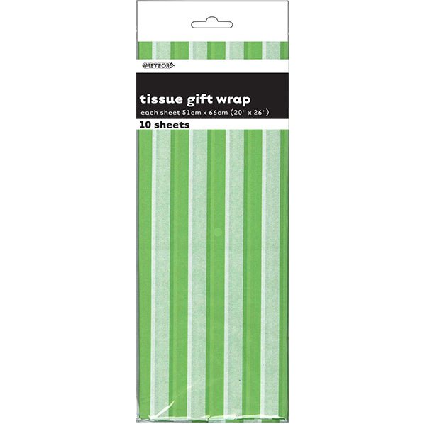 Tissue Paper - Lime Green Stripes (10 Sheets) - The Party Marketplace