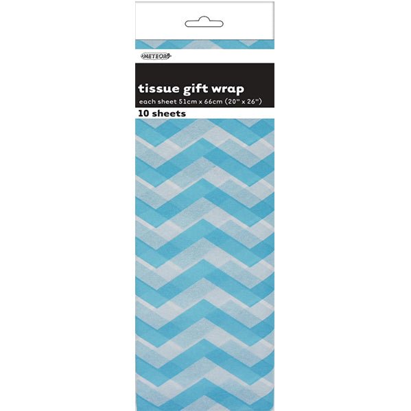 Tissue Paper - Powder Blue Chevron (10 Sheets) - The Party Marketplace