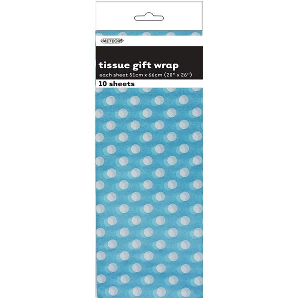 Tissue Paper - Powder Blue Dots (10 Sheets) - The Party Marketplace