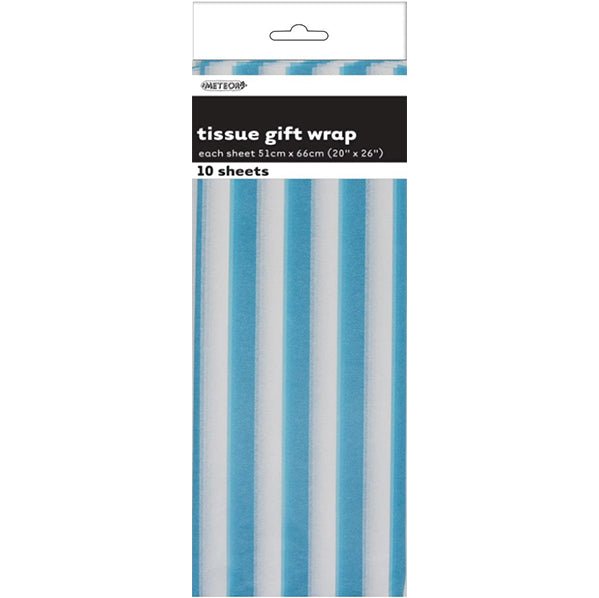 Tissue Paper - Powder Blue Stripes (10 Sheets) - The Party Marketplace