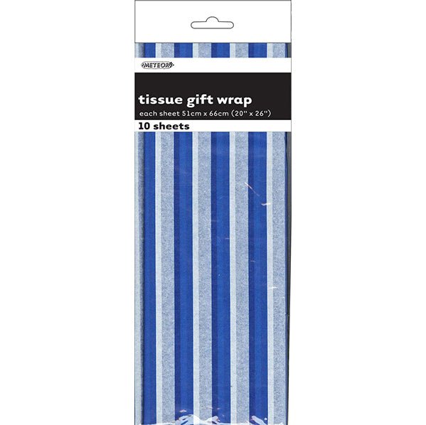 Tissue Paper - Royal Blue Stripes (10 Sheets) - The Party Marketplace