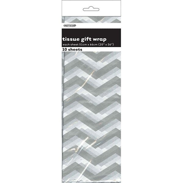 Tissue Paper - Silver Chevron (10 Sheets) - The Party Marketplace