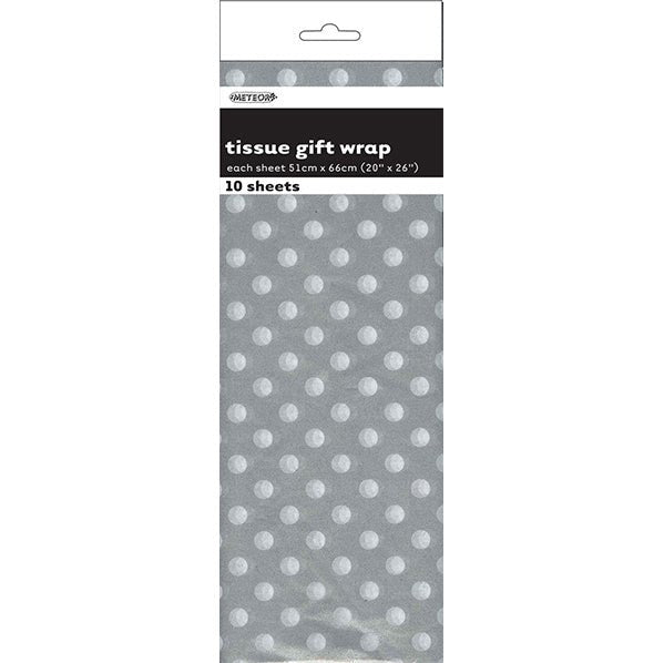 Tissue Paper - Silver Dots (10 Sheets) - The Party Marketplace