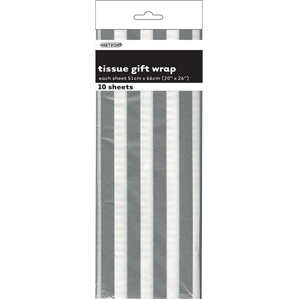 Tissue Paper - Silver Stripes (10 Sheets) - The Party Marketplace