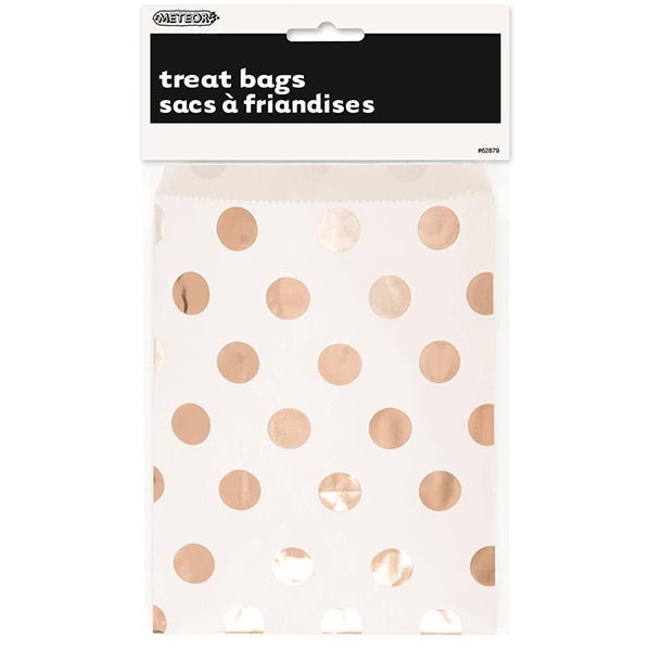 Treat Bags - Foil Dots Rose Gold (Pack of 8) - The Party Marketplace