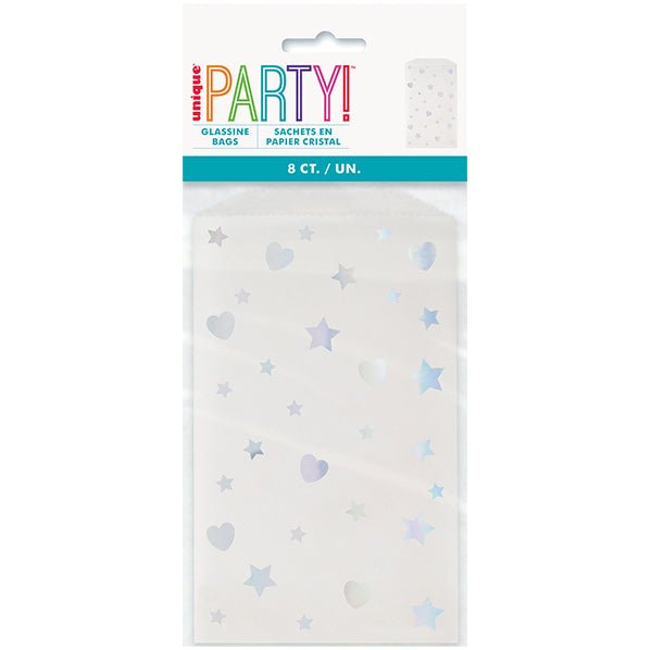Treat Bags - Iridescent Heart & Star Glassine (Pack of 8) - The Party Marketplace
