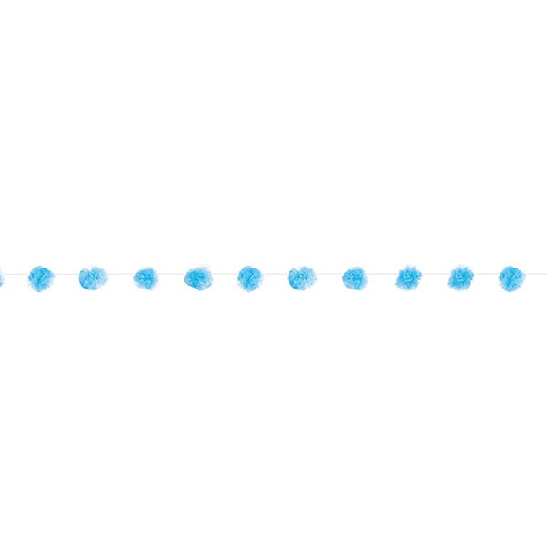 Tulle Pom Pom Garland - Blue (2.13m) - The Party Marketplace