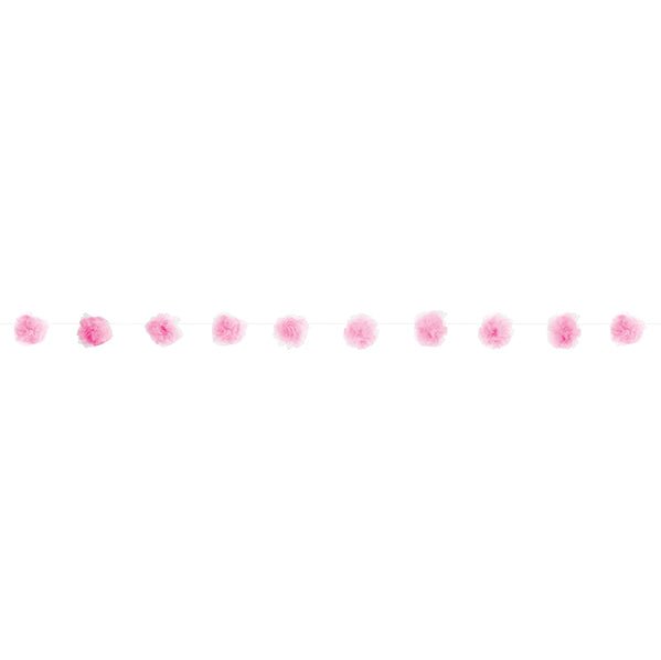 Tulle Pom Pom Garland - Pink (2.13m) - The Party Marketplace