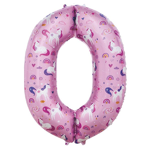 Unicorn "0" Numeral Foil Balloon (86cm) - The Party Marketplace