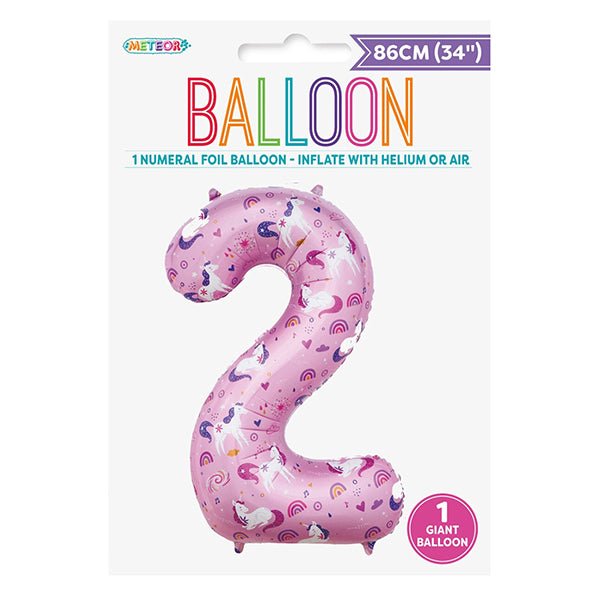 Unicorn "2" Numeral Foil Balloon (86cm) - The Party Marketplace