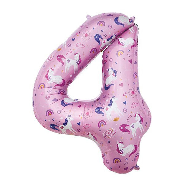 Unicorn "4" Numeral Foil Balloon (86cm) - The Party Marketplace