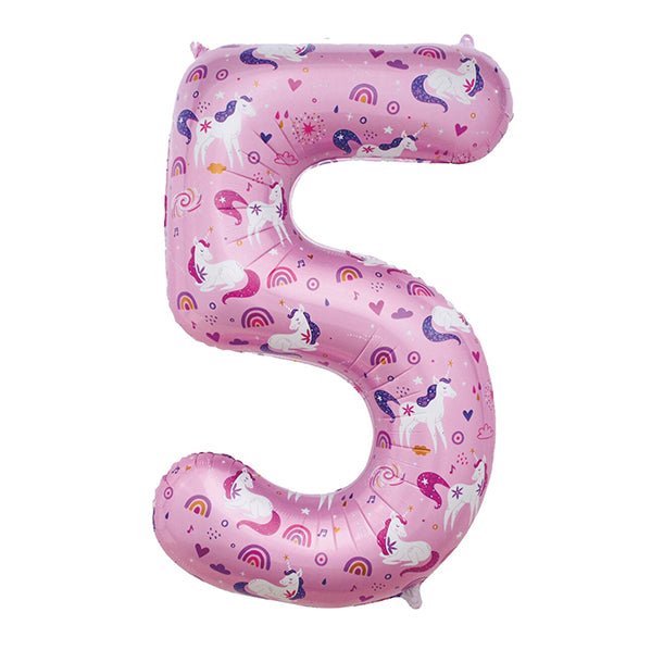 Unicorn "5" Numeral Foil Balloon (86cm) - The Party Marketplace