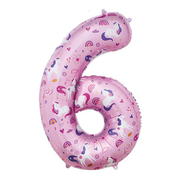 Unicorn "6" Numeral Foil Balloon (86cm) - The Party Marketplace