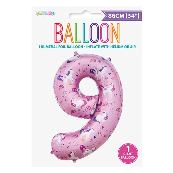 Unicorn "9" Numeral Foil Balloon (86cm) - The Party Marketplace