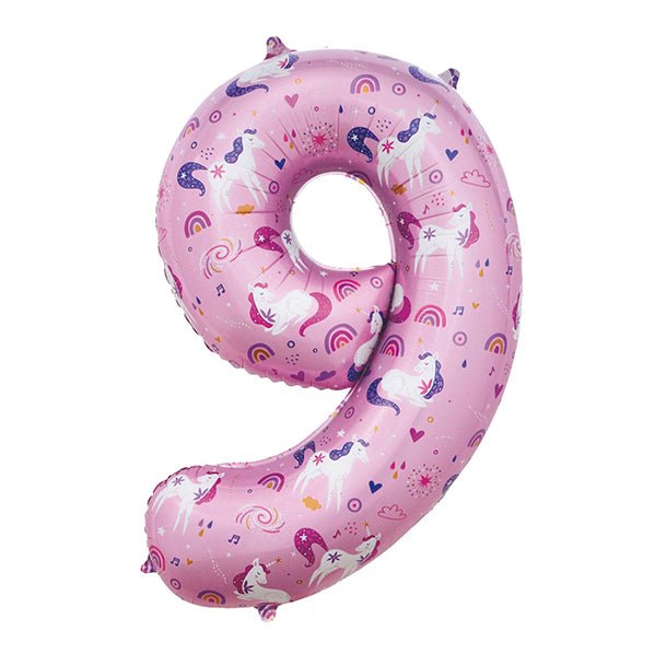 Unicorn "9" Numeral Foil Balloon (86cm) - The Party Marketplace