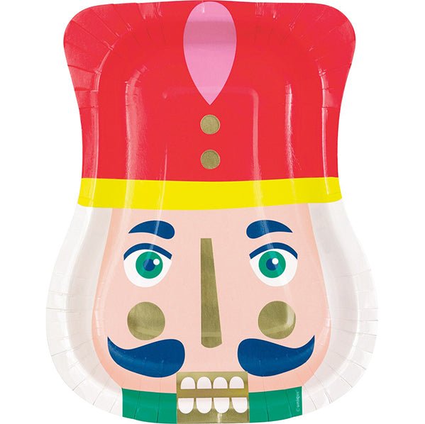 Vibrant Christmas Foil Stamped Nutcracker Shaped Paper Plates (Pack of 8) - The Party Marketplace