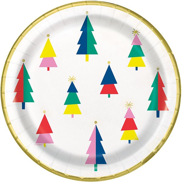 Vibrant Christmas Foil Stamped Paper Plates 23cm (Pack of 8) - The Party Marketplace