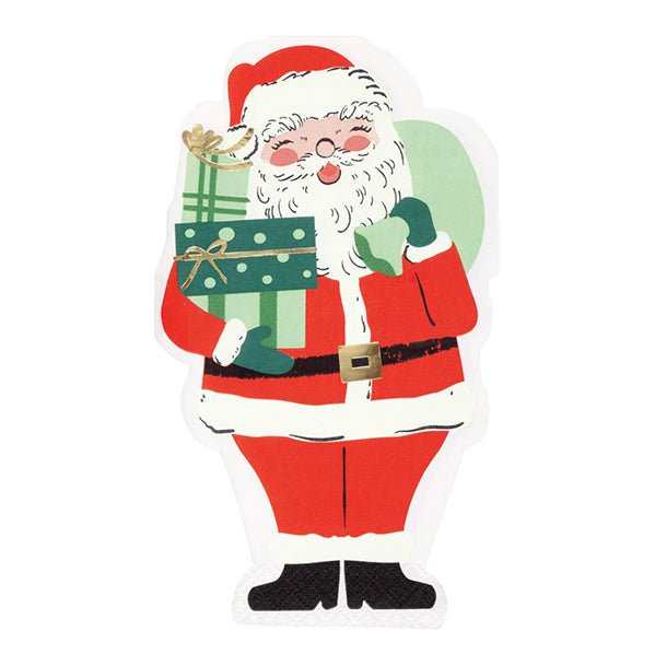 Vintage Christmas Foil Stamped Santa Shaped Guest Napkins (Pack of 16) - The Party Marketplace