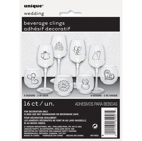 Wedding Beverage Glass Clings (Pack of 16) - The Party Marketplace