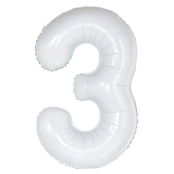White "3" Numeral Foil Balloon (86cm) - The Party Marketplace