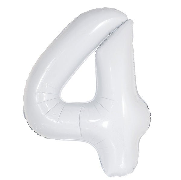 White "4" Numeral Foil Balloon (86cm) - The Party Marketplace