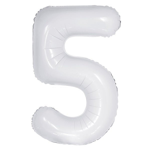 White "5" Numeral Foil Balloon (86cm) - The Party Marketplace