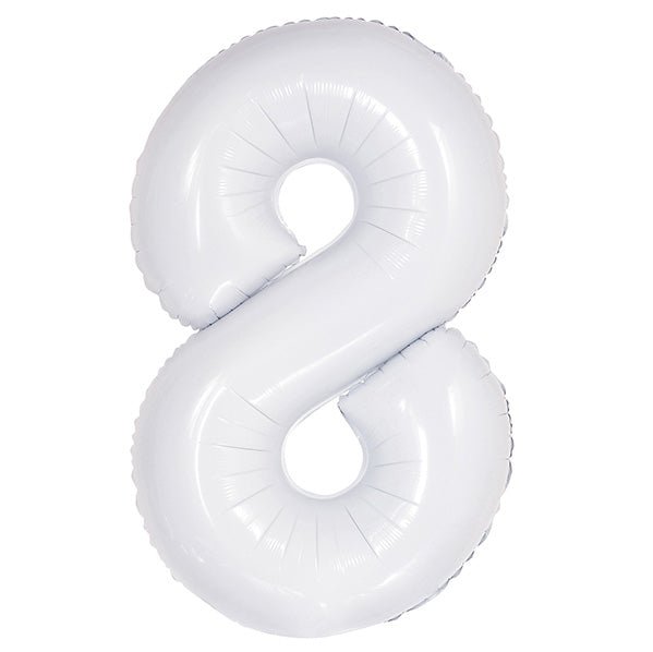 White "8" Numeral Foil Balloon (86cm) - The Party Marketplace
