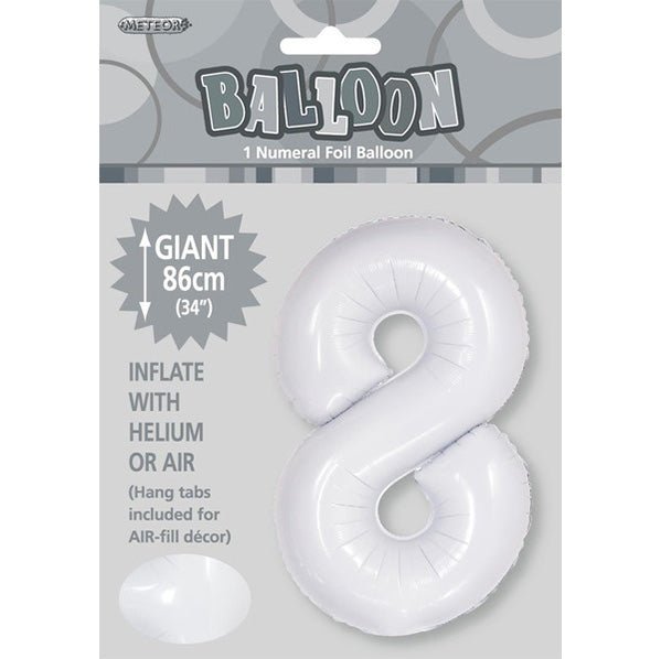 White "8" Numeral Foil Balloon (86cm) - The Party Marketplace