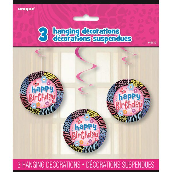 Wild Birthday Hanging Swirl Decorations (Pack of 3) - The Party Marketplace
