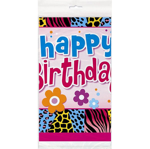 Wild Birthday "Happy Birthday" Printed Tablecover 137cm x 213cm - The Party Marketplace
