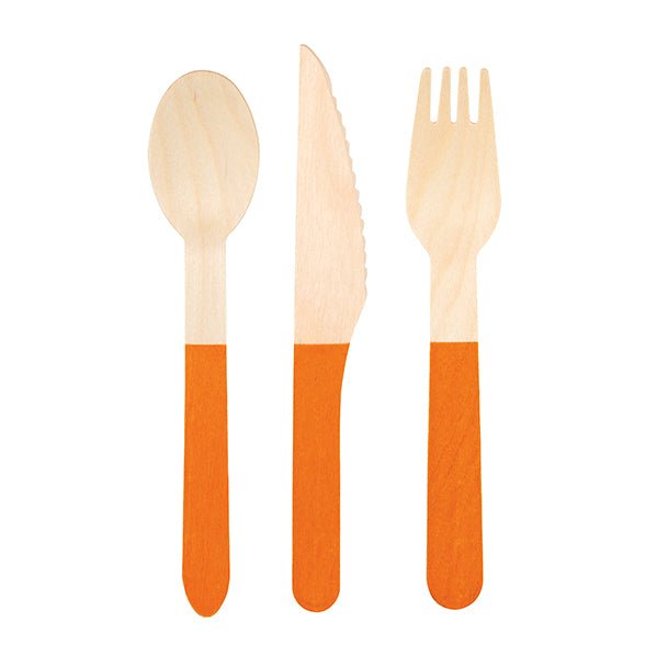 Wooden Cutlery Set - Orange (Pack of 12) - The Party Marketplace