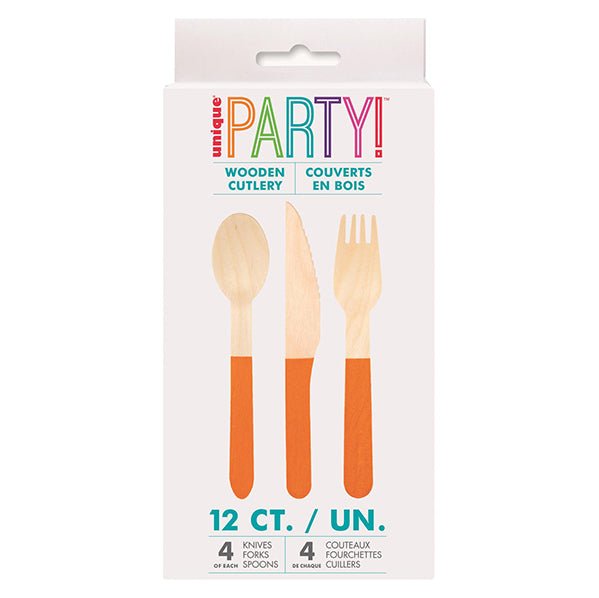 Wooden Cutlery Set - Orange (Pack of 12) - The Party Marketplace