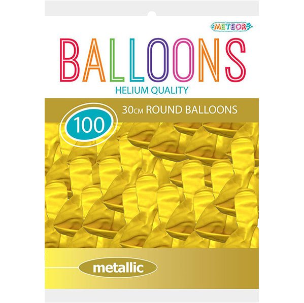 Yellow Metallic Balloons 30cm (Pack of 100) - The Party Marketplace