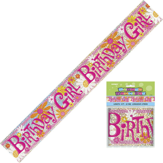 Birthday Girl Prismatic Foil Banner (9ft)