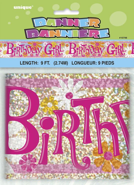 Birthday Girl Prismatic Foil Banner (9ft)